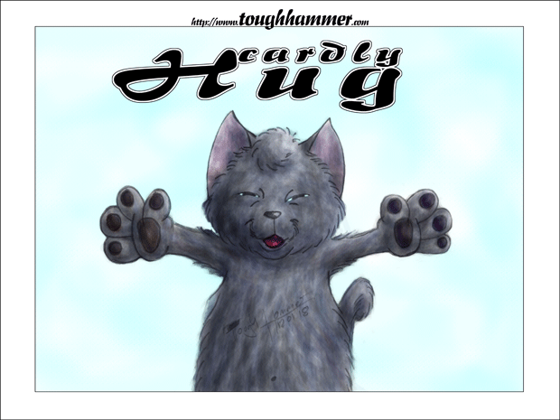 Cuddly cat with wide open arms: &ldquo;cardly Hug&rdquo;