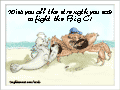 A Seal with a Popeye mimic on a beach is doing some arm wrestling with a giant monster crab: &ldquo;Wish you all the strength you need to fight the Big C!&rdquo;