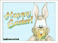 Chick hatching from an egg in the palm of a bunny: &ldquo;Happy Easter!&rdquo;