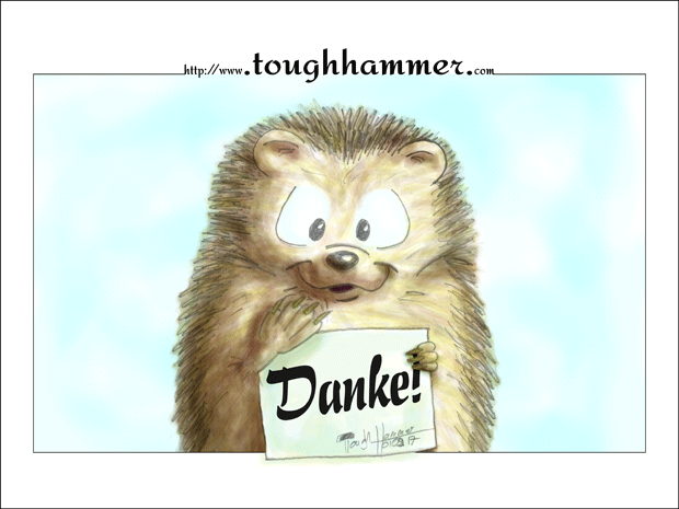 Igel mit Schild in der Hand: &ldquo;Danke!&rdquo;