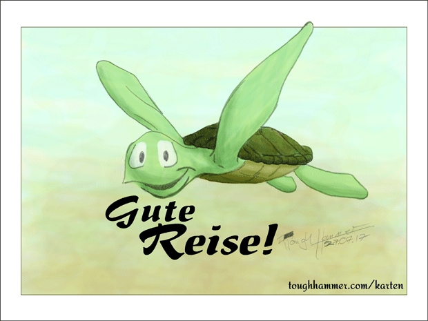 Schwimmende Meeresschildkr&ouml;te: &ldquo;Gute Reise!&rdquo;