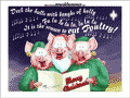 3 Schweine im Weihnachtsmann- und Weihnachtselfenkost&uuml;m singen: &ldquo;Deck the halls with boughs of holly. Fa la la la la, la la la la. Tis the season to EAT POULTRY!&rdquo;